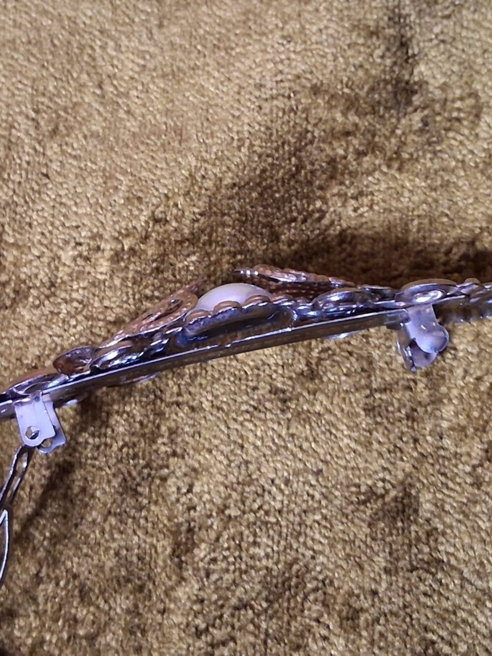 Vintage Barrette Hair Clip Silver Ornate Filligree Faux Pearl Korea 4" - Picture 11 of 13